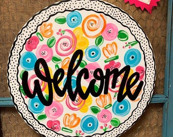 Percha para puerta de 18 pulgadas con flores multicolores de bienvenida