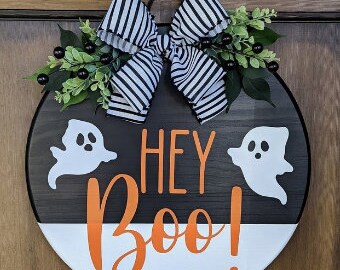 Hey Boo Door Hanger, 18&quot; (Customizable)