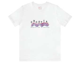 Camiseta de manga curta onda croata na frente e atrás, herança croata, croata de coração, hrvatska, camiseta de verão, presente croata