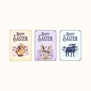 Frühling Tier Osterkarten | Sofortdownload | Hase, Lamm & Küken Kartenset | 3 fertig gedruckte Designs mit Frühlingstieren in sanften Pastelltönen
