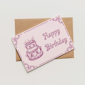 Cute Birthday Card | Coquette Core | Pink Vintage Cake Design | Minimalist Aesthetic | Last Minute Birthday Gift | Digital Print