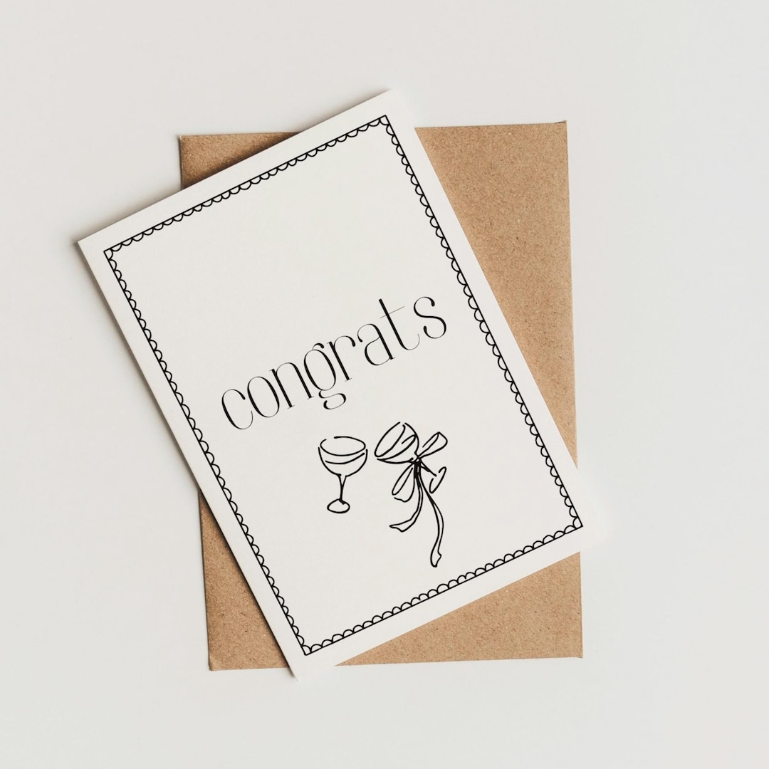 Printable Congrats Card Minimalist Champagne Glasses Design Instant ...