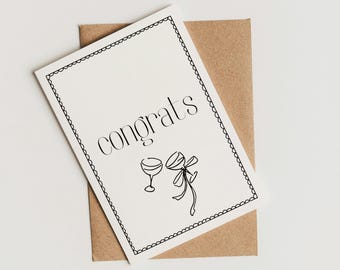 Printable Congrats Card Minimalist Champagne Glasses Design Instant Download Wedding, Engagement, Graduation, Celebration Card Simple Design