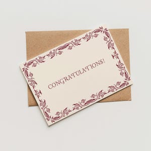 Elegante biglietto di auguri di congratulazioni stampabile con bordo floreale vintage, download immediato, auguri per laurea, promozione, successo, nuovo lavoro