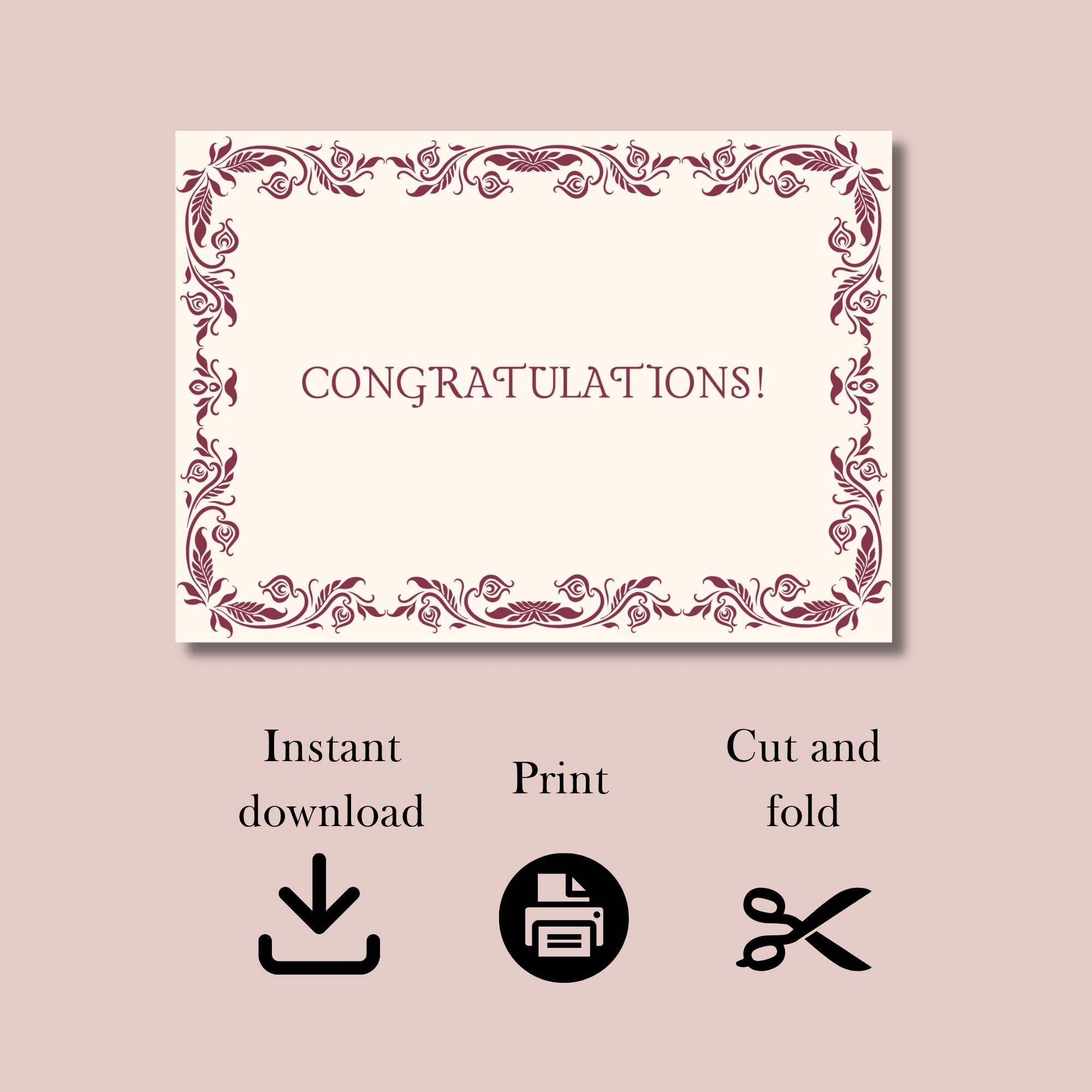 Elegant Congratulations Card Printable Vintage Floral Border Style ...