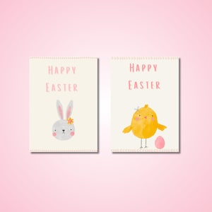 Set di biglietti di auguri di Pasqua stampabili / Pulcino e coniglietto carini / Download digitale per biglietti di auguri fai da te / Regali di Pasqua per bambini / Biglietti carini