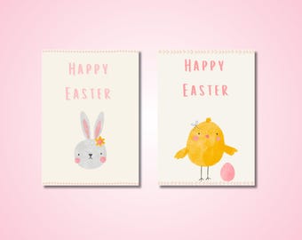 Printable Easter Greeting Card Set | Cute Chick & Bunny | Digital Download for DIY Holiday Cards | Kids’ Easter Gifts | Cute Cards