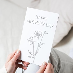 Tarjeta minimalista para el Día de la Madre / Tarjeta elegante imprimible para mamá / Descarga digital moderna / Diseño simple en blanco y negro / Descarga instantánea