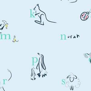 English Custom Alphabet Poster with Animals and your Child's Name