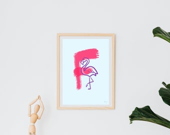 Animal Alphabet Poster Letter F - Flamingo, Pink