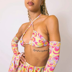PINK GREEN Groovy Print BIKINI Top - Festival Outfit, Rave Outfit, Swim set, festivaloutfit, raveoutfit, festival outfits women, rave set