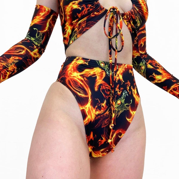 FIRE Flame BIKINI BOTTOMS - High Waist, Rave Outfit, Swim set, festivaloutfit, raveoutfit, festival outfits women, festival set, rave girls