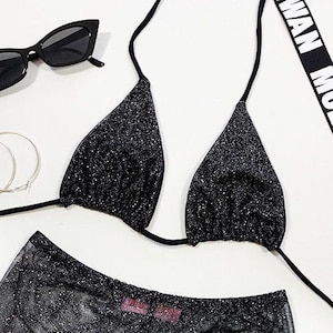 BLACK GLITTER BIKINI Top - Festival Outfit, Rave Outfit, Swim set, festivaloutfit, raveoutfit, festival outfits women, rave set, sparkly