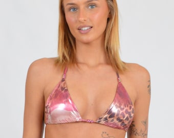 Triangle Bikini Top in Leopard Foil - Festival Outfit, Rave Outfit