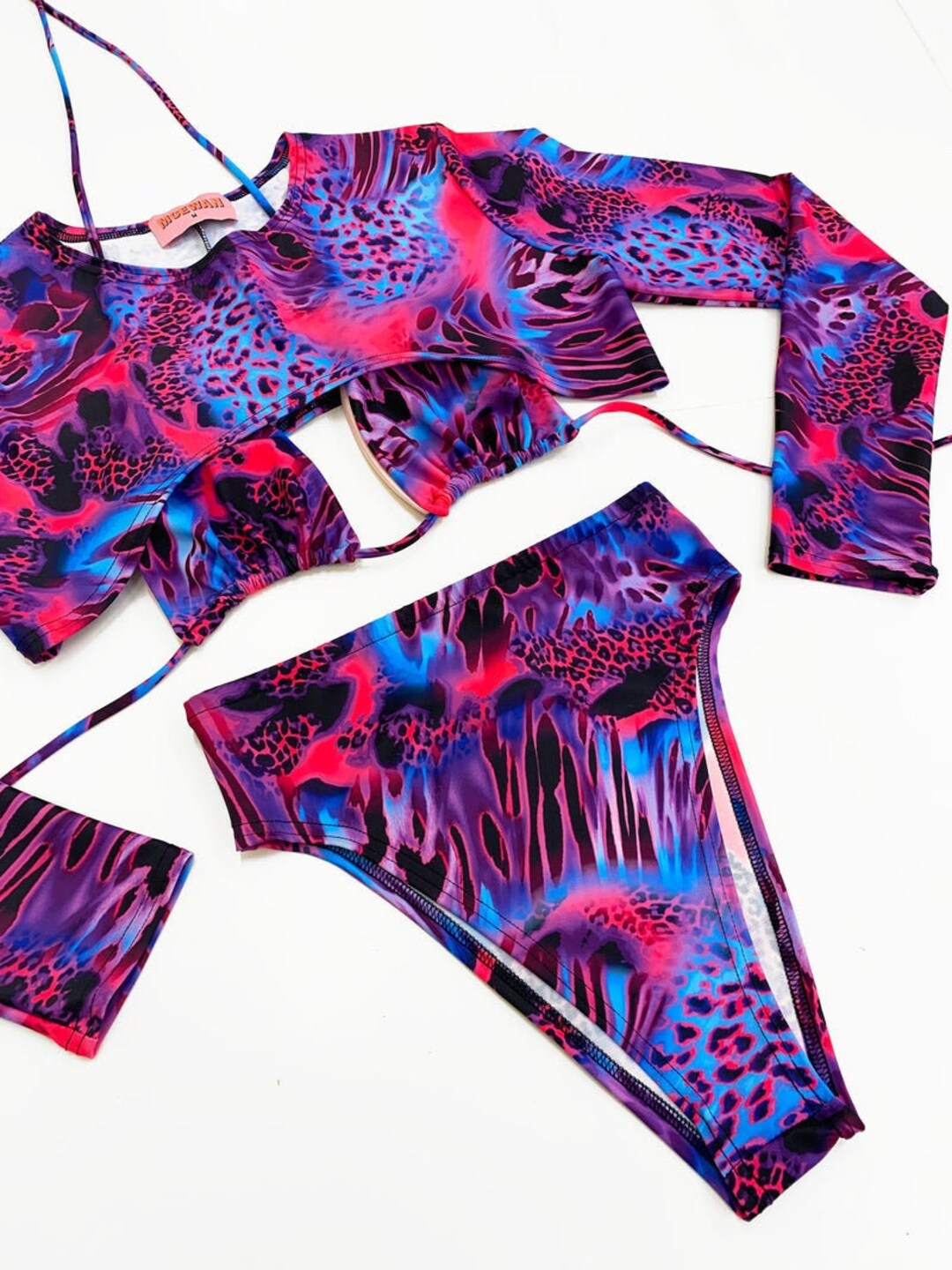 Leopard Rave Top PURPLE CHEETAH Leopard Print 3 PIECE Set, Bikini Top, Bottoms & Crop ...