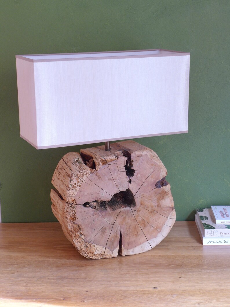 Reclaimed Wood Table Lamp Mid Century Modern Lamp Unique Table Etsy