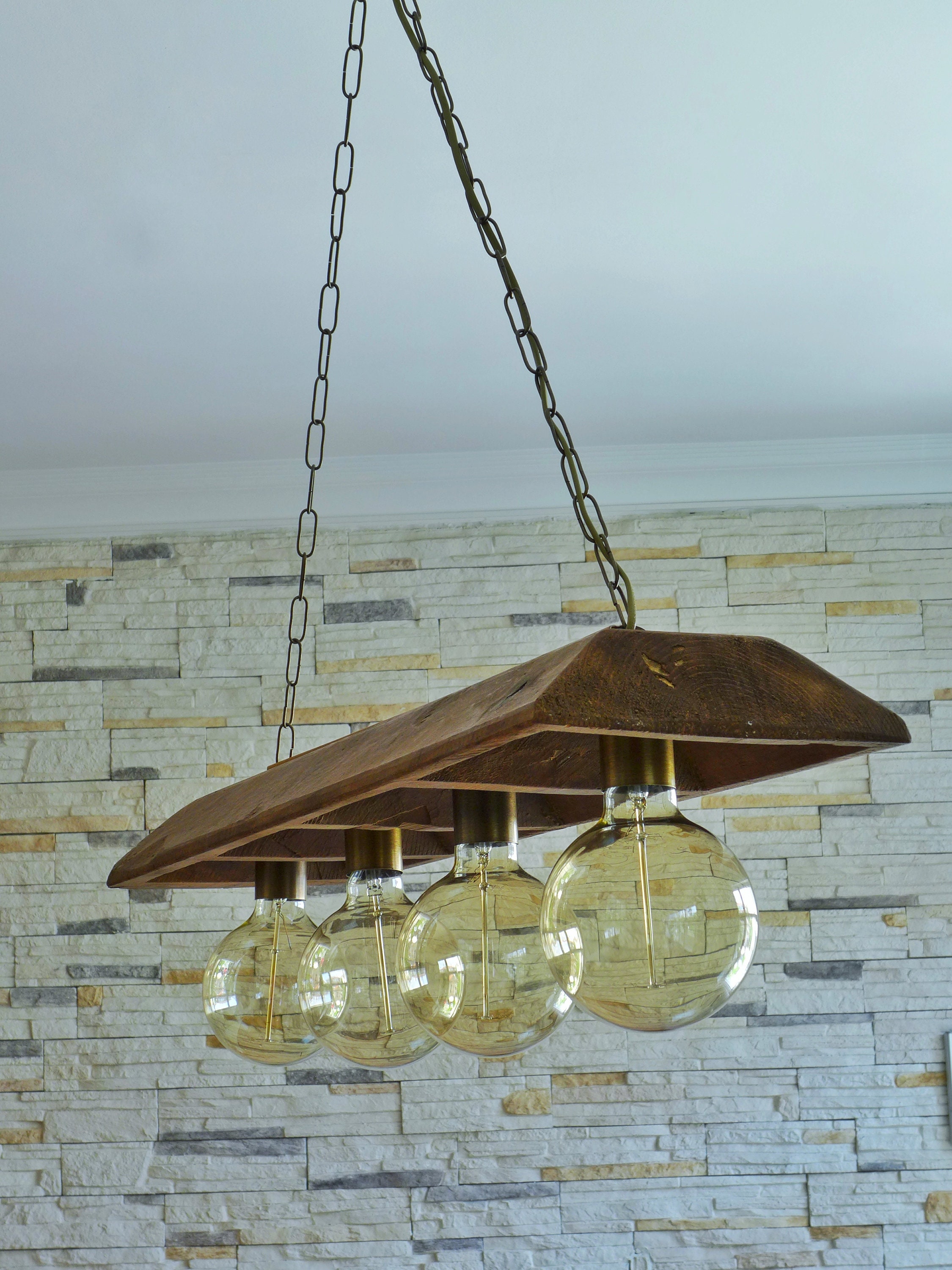 Wooden Pendant Light Kitchen Island Light Large Wood Antique Lighting ...