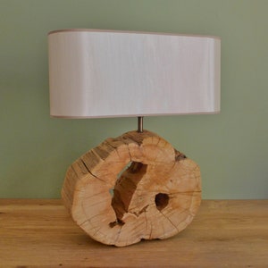 Reclaimed Wood Table with Linen Lamp Shade Bedside Lamp Modern Table Lamp Juniper Wood Desk Lamp Cool Lamp Living Room Lamp Aesthetic Lamp