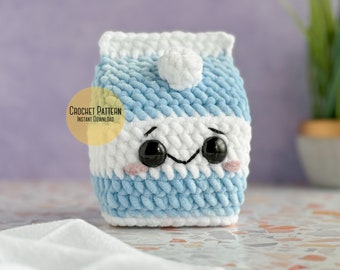Mini Milk Carton Crochet Pattern, Low Sew Plush Mini Milk, Amigurumi Food, Milk Carton Plush Crochet Pattern, Play Food Crochet Pattern