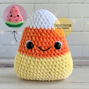 Candy Corn Crochet Pattern, Plushie Halloween Candy, Autumn Candy Corn, 2 in 1 Candy Corn and Watermelon Patterns, Halloween Crochet Pattern