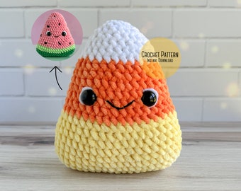 Candy Corn Crochet Pattern, Plushie Halloween Candy, Autumn Candy Corn, 2 in 1 Candy Corn and Watermelon Patterns, Halloween Crochet Pattern