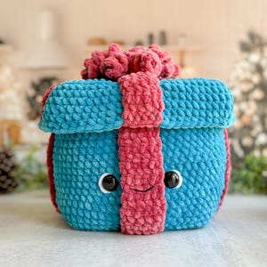 Großes Weihnachtsgeschenk Häkelmuster, Plüschgeschenk mit abnehmbarem Deckel, große Weihnachtshäkelarbeit-Weihnachtsbonbonhalterbox, große Plüsch-Geschenkbox