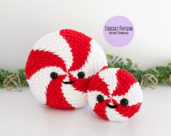 Crochet Peppermint Christmas Candy Amigurumi Pattern Bundle, Mini and Full Size Peppermint, Holiday Candy Crochet Pattern, Christmas Crochet