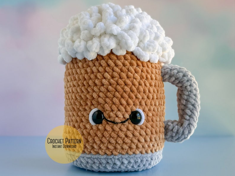 Amigurumi Beer Mug Crochet Pattern, Glass of Craft Beer, Draft Beer Lover’s Gift Plush Crochet Pattern, Saint Patricks Day Beer Mug Pattern image 1