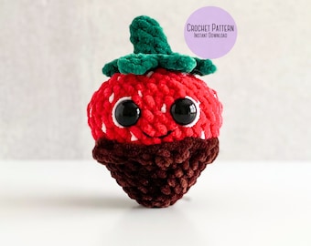 Patrón de crochet de mini fresa de peluche cubierta de chocolate para San Valentín, patrón de crochet de mini regalo de San Valentín, fresa de crochet