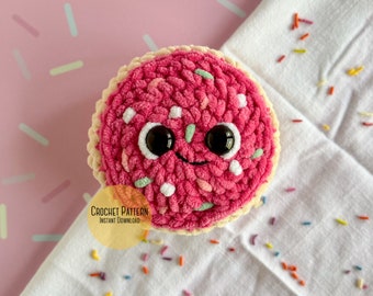 Mini gehaakt suikerkoekje koekje, pluche minikoekje, amigurumi-eten, haakpatroon suikerkoekje, haakpatroon playfood