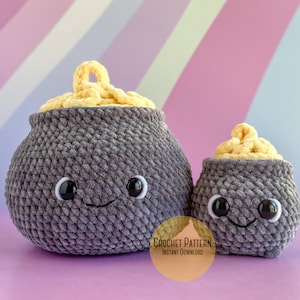 Modelli all'uncinetto per Pentola d'oro Low Sew, Pentola d'oro grande e piccola riempibile, Modelli per Pentola d'oro con coperchio, Modello per Amigurumi per Pentola d'oro