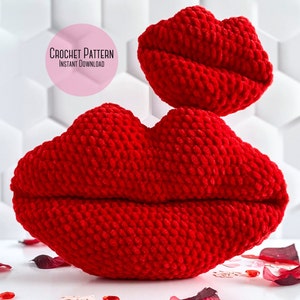 Lot : motif au crochet en peluche Big et Mini Kiss Lips pour la Saint-Valentin, motif lèvres au crochet mini et pleine taille, motifs au crochet pour la Saint-Valentin