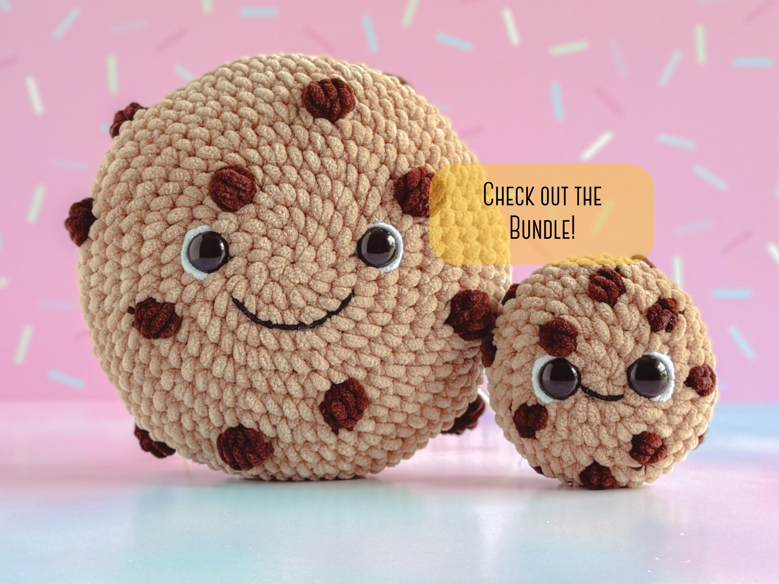 ミニチョコチップクッキーのかぎ針編みパターン、ぬいぐるみミニ