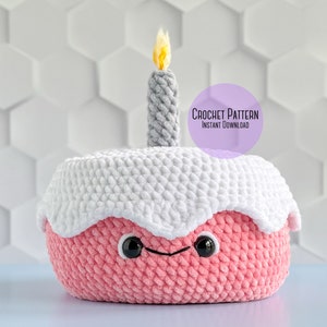 Amigurumi Plush Birthday Cake Crochet Pattern, Birthday Cake with Candle, Cake with Whipped Cream with a Cherry, Play Food Crochet Pattern