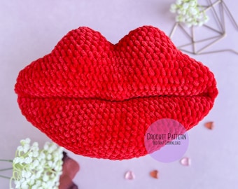 Motif Amigurumi de la Saint-Valentin en peluche baiser lèvres au crochet, motif coussin amour lèvres au crochet, motif au crochet cadeau Saint Valentin, Saint Valentin