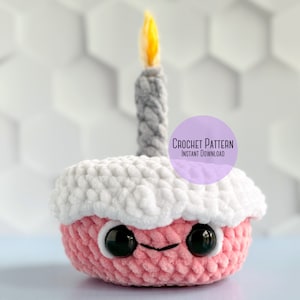 Amigurumi Plush Mini Birthday Cake Crochet Pattern, Mini Cake with Candle, Mini Cake with Whipped Cream & Cherry, Play Food Crochet Pattern