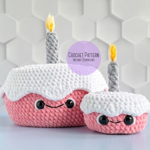 Amigurumi Plush Birthday Cake Crochet Pattern Bundle, Mini Birthday Cake, Cake with Whipped Cream & Cherry, Play Food Crochet Pattern Bundle