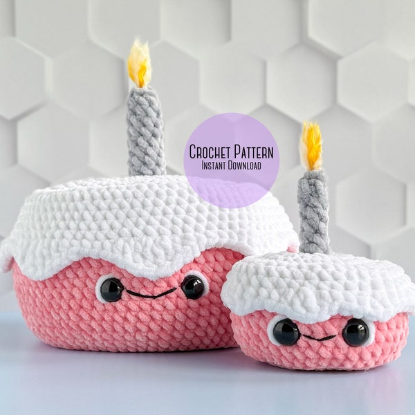 Amigurumi Plush Birthday Cake Crochet Pattern Bundle, Mini Birthday Cake, Cake with Whipped Cream & Cherry, Play Food Crochet Pattern Bundle