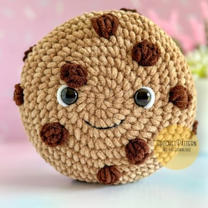 Grote chocoladekoekje gehaakt patroon, pluche koekjepatroon, amigurumi-eten, gehaakt patroon met chocoladeschilfer, speelvoedsel, haakpatroon