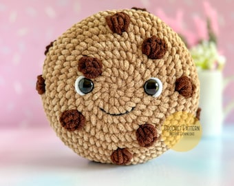 Big Chocolate Chip Cookie Crochet Pattern, Plush Cookie Pattern, Amigurumi Food, Chocolate Chip Crochet Pattern, Play Food Crochet Pattern
