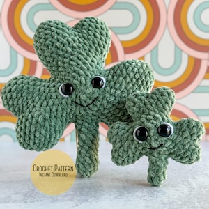 Amigurumi Shamrock Clover Crochet Pattern Bundle, Four Leaf Clover Modifications included, Big and Mini Saint Patricks Day Crochet Patterns
