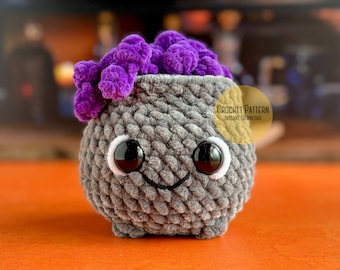 Schema per mini calderone all'uncinetto, mini calderone riempibile, mini calderone con coperchio all'uncinetto, schema per amigurumi del calderone della pozione della strega