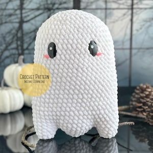 May include: White crocheted ghost with black eyes and pink cheeks. Crochet pattern instant download.