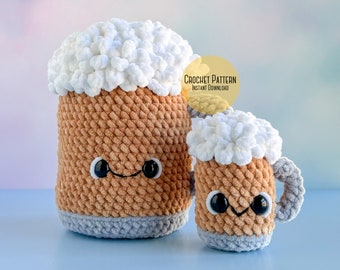 Amigurumi Beer Mug Crochet Pattern Bundle, Big and Mini Draft Beer Lover’s Gift Plush Crochet Pattern, Saint Patricks Day Beer Mug Pattern