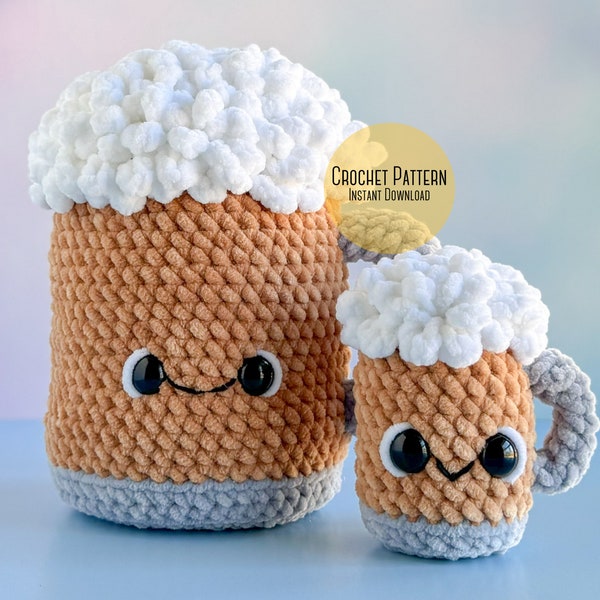 Amigurumi Beer Mug Crochet Pattern Bundle, Big and Mini Draft Beer Lover’s Gift Plush Crochet Pattern, Saint Patricks Day Beer Mug Pattern