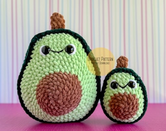 Avocado-Amigurumi-Häkelmusterpaket ohne Nähen, anfängerfreundliche große und kleine Avocado-Muster ohne Nähen, Plüsch-Avocado-Häkelmuster