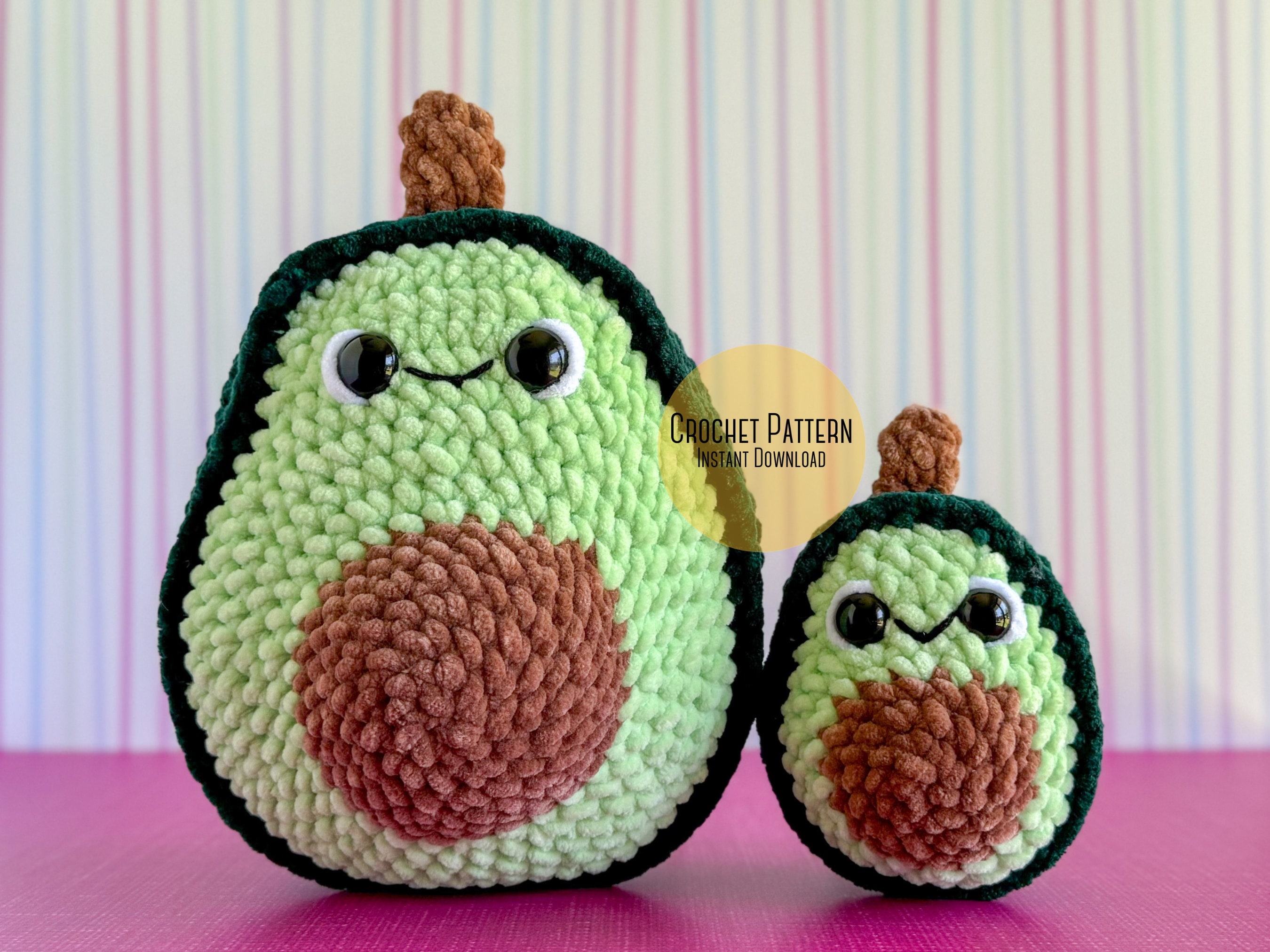Avocado No Sew amigurumi-haakpatroonbundel, beginnersvriendelijk No Sew grote en mini-avocadopatronen, pluche avocado-haakpatronen