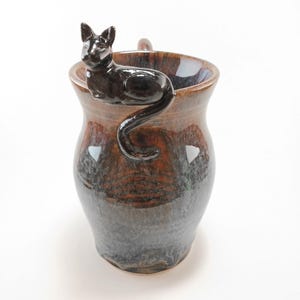 Ceramic Black Cat Mug with Tail Handle