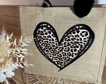 Jute bag-Leopard-first name-jute tote-personalization-mom-grandma-small things-everything-accessory-grandmother&#39;s day-personalized