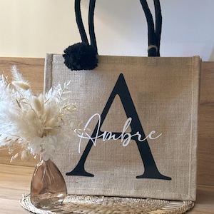 Sac jute personnalisé-Prénom-cabas jute-sac personnalisé-maman-les petites affaires-fourre tout-accessoire-fête des mères-nounou-ATSEM-Maman